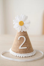 Load image into Gallery viewer, Birthday Daisy Themed Wicker Cone Crown
